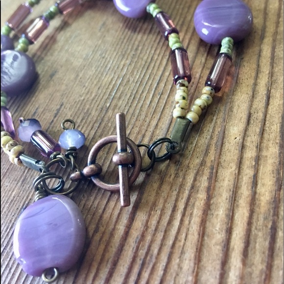 Purple and Green Double Strand Ladies Beaded Bracelet, Handmade Ladies B… - Picture 4 of 8